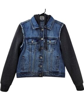 Aeropostale Jean Jacket Hoodie Women's Size Small Fringe Denim Spring